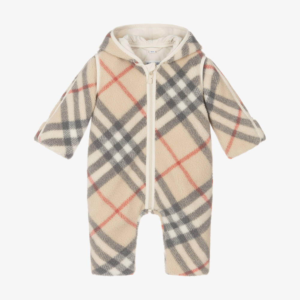 Burberry-Boys Cozy Beige Checkered Pramsuit | Childrensalon Outlet