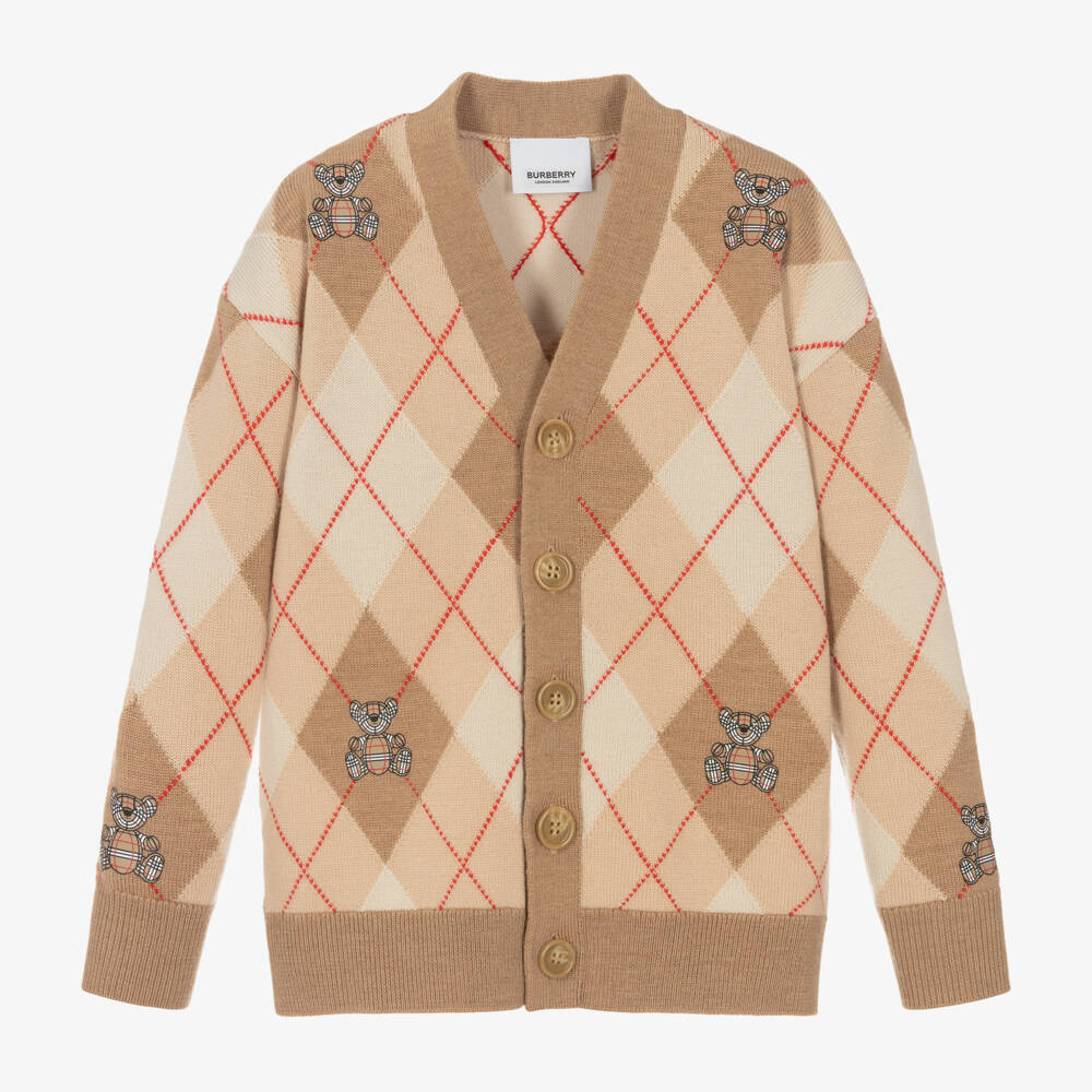 Burberry-كارديجان صوفي دافئ بلون البيج للأولاد | Childrensalon Outlet