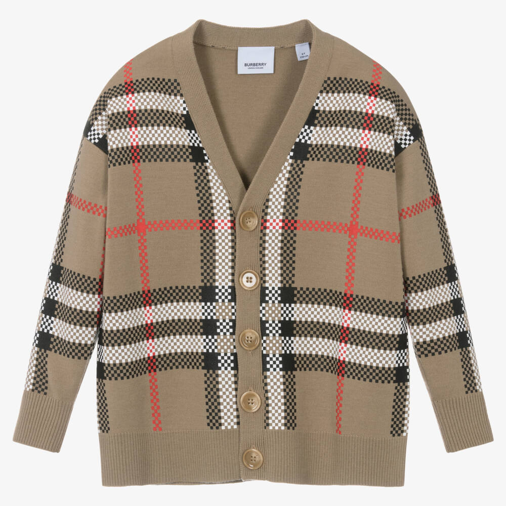 Burberry-كارديجان صوفي دافئ بنقشة مربعات للأولاد | Childrensalon Outlet