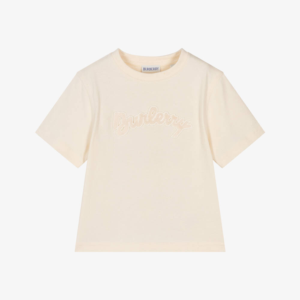 Burberry-Boys Cream Toweling Logo Tee | Childrensalon Outlet