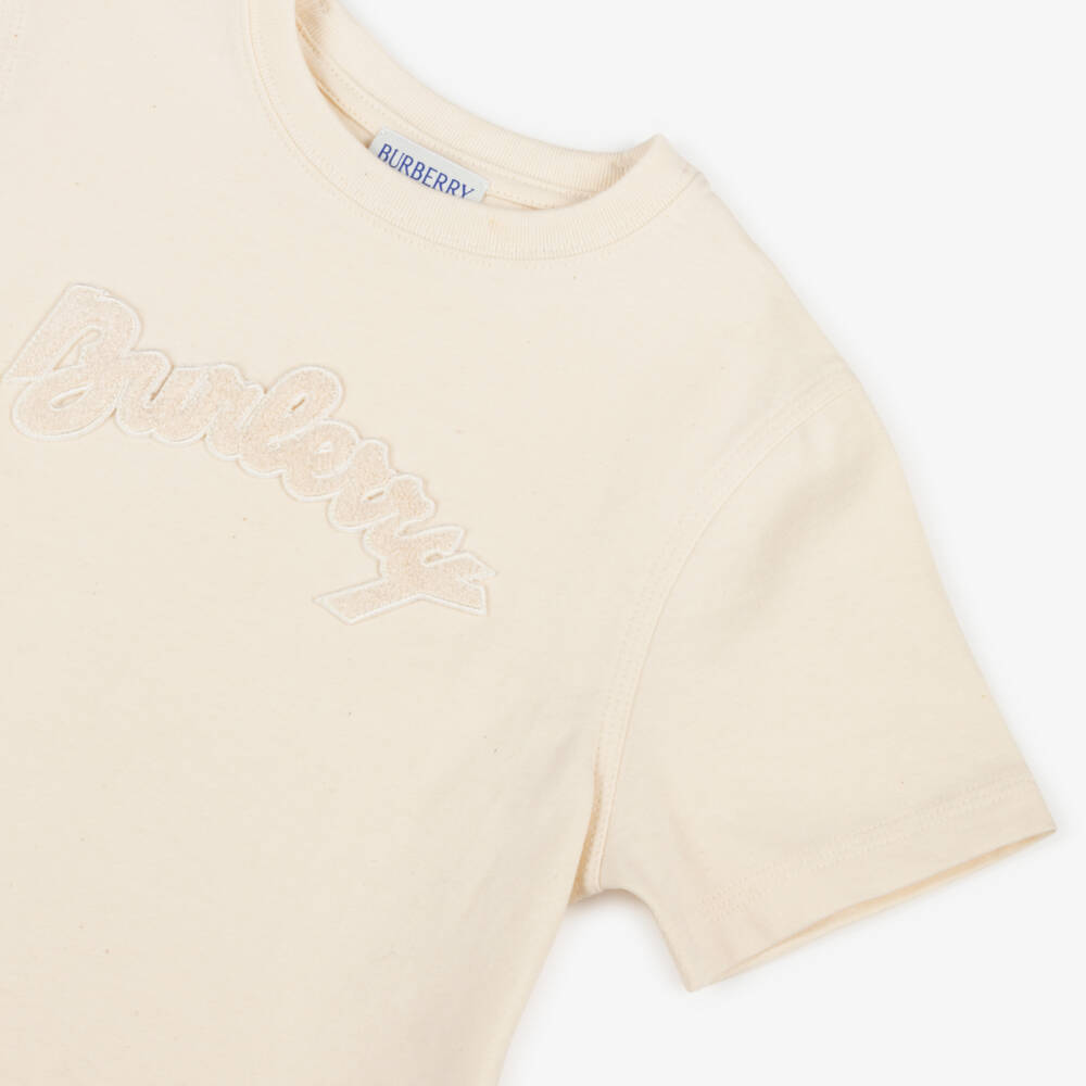 Burberry-Boys Cream Toweling Logo Tee | Childrensalon Outlet