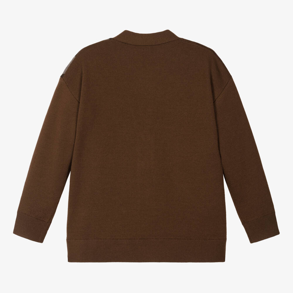 Burberry-Boys Dark Birch Wool Knit Cardigan | Childrensalon Outlet