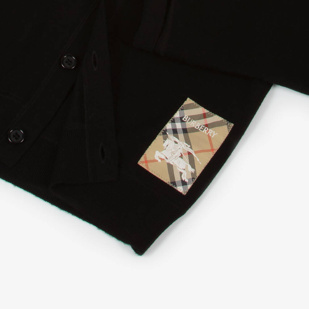 Burberry-Кардиган из мериносовой шерсти черный | Childrensalon Outlet