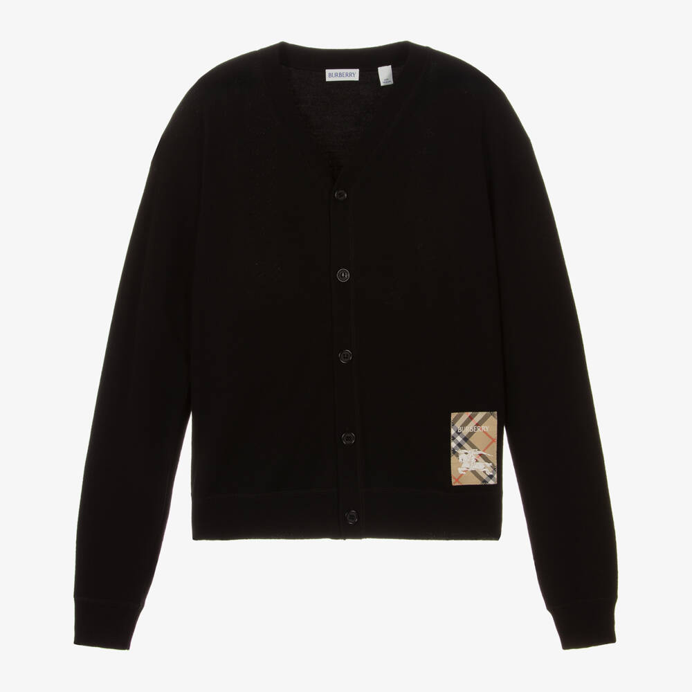 Burberry-Кардиган из мериносовой шерсти черный | Childrensalon Outlet