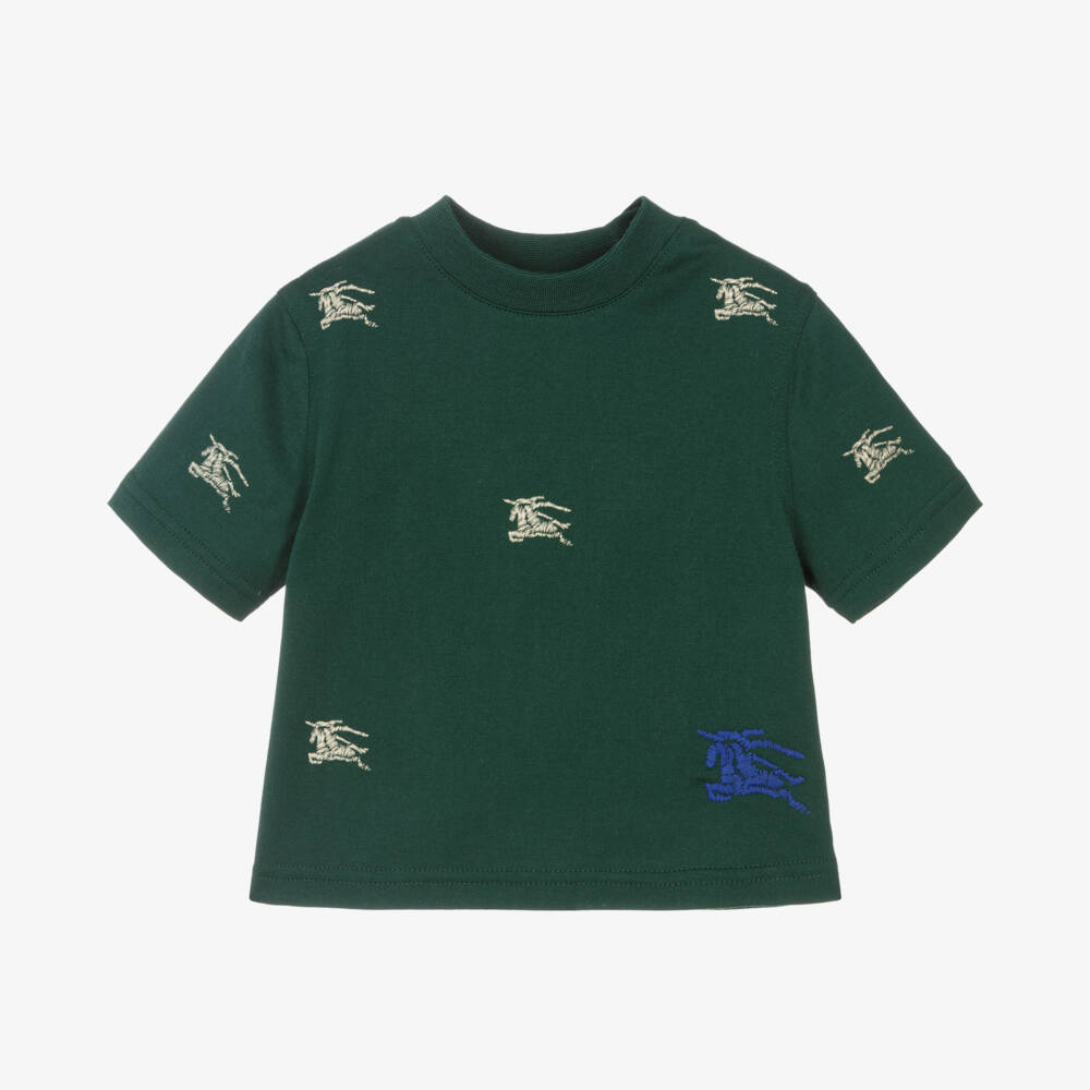 Burberry-Boys Green Cotton Logo Tee | Childrensalon Outlet