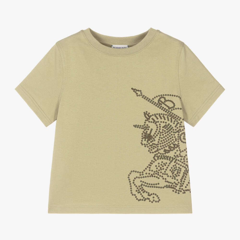 Burberry-Boys Green Organic Cotton Tee | Childrensalon Outlet