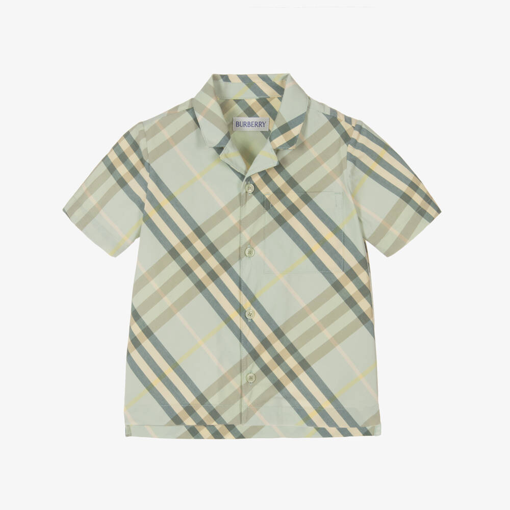 Burberry-Boys' Green Plaid Cotton Shirt | Childrensalon Outlet