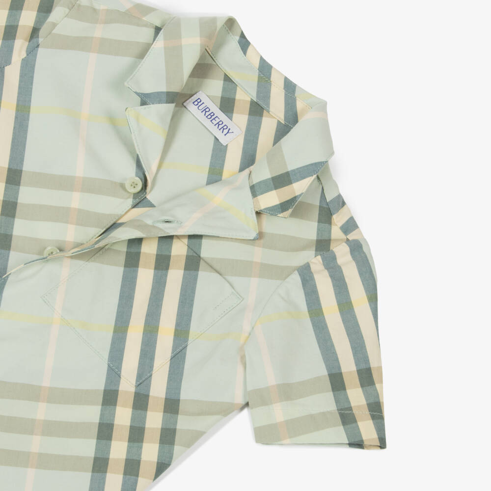 Burberry-Boys' Green Plaid Cotton Shirt | Childrensalon Outlet