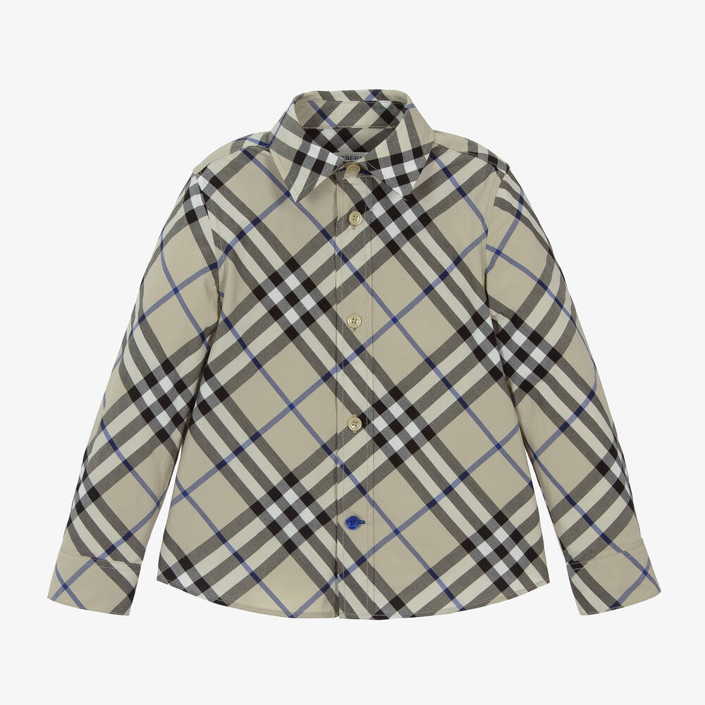 Burberry-Boys Grey Check Cotton Shirt | Childrensalon Outlet