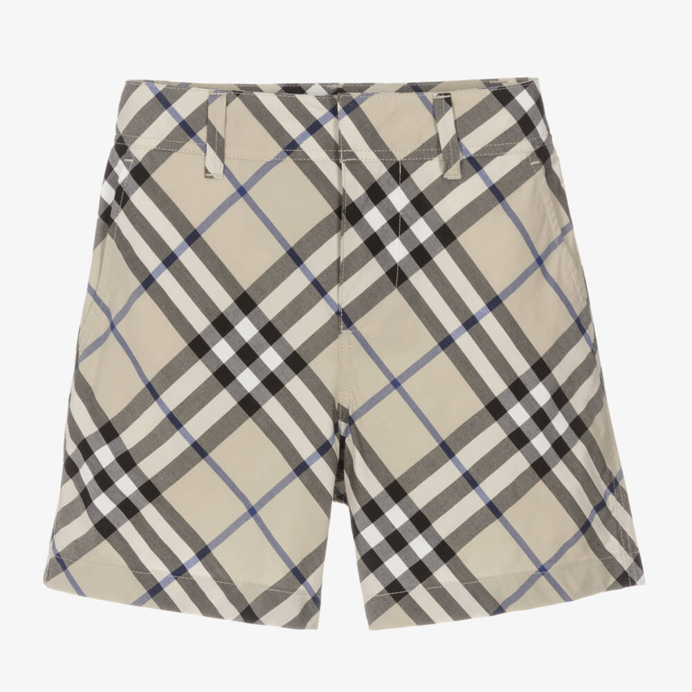 Burberry-Boys Grey Checked Cotton Shorts | Childrensalon Outlet