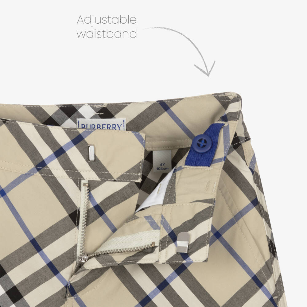 Burberry-Boys Grey Checked Cotton Shorts | Childrensalon Outlet
