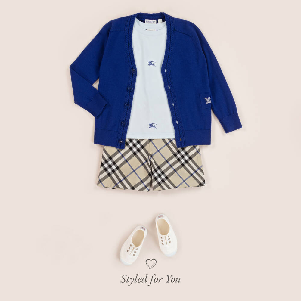 Burberry-Boys Grey Checked Cotton Shorts | Childrensalon Outlet