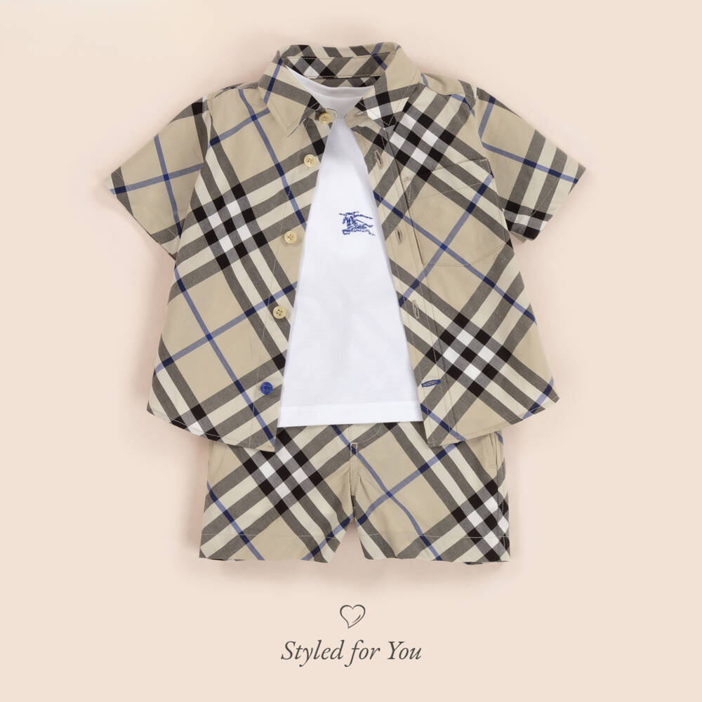 Burberry - Boys Grey Checked Cotton Top | Childrensalon Outlet