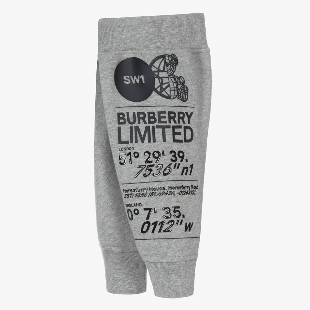 Burberry-Boys Grey Logo Print Joggers | Childrensalon Outlet