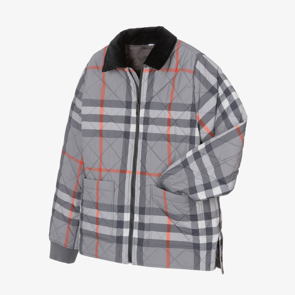 Burberry-Серое стеганое пальто в клетку для мальчиков | Childrensalon Outlet