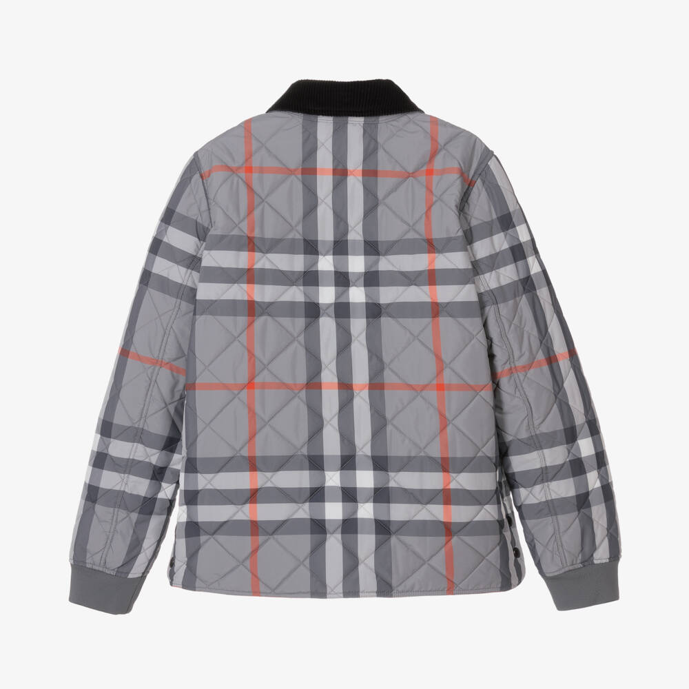 Burberry-Серое стеганое пальто в клетку для мальчиков | Childrensalon Outlet