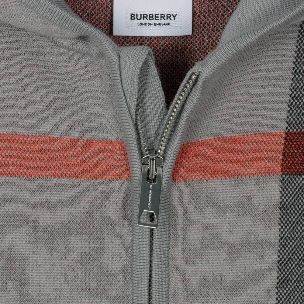 Burberry-Boys Hooded Zip Wool Check Top | Childrensalon Outlet