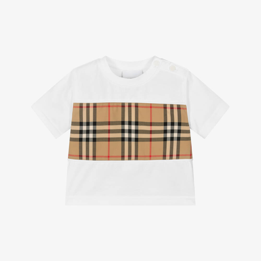 Burberry-Boys Ivory Plaid Cotton Tee | Childrensalon Outlet