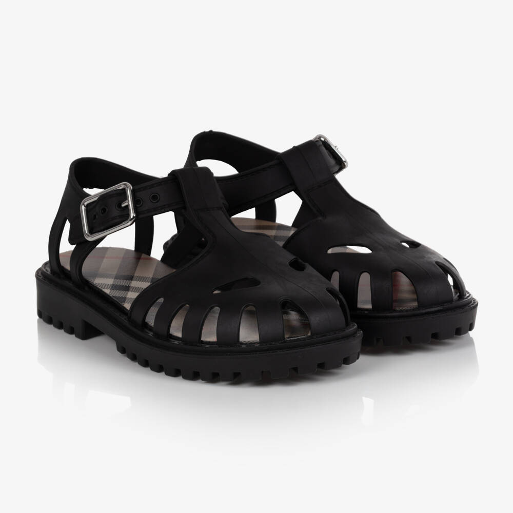 Burberry-صنادل سوداء بحزام للأولاد | Childrensalon Outlet