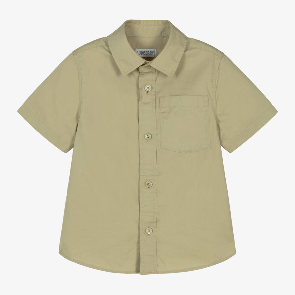 Burberry-Boys Khaki Green Cotton Blend Shirt | Childrensalon Outlet