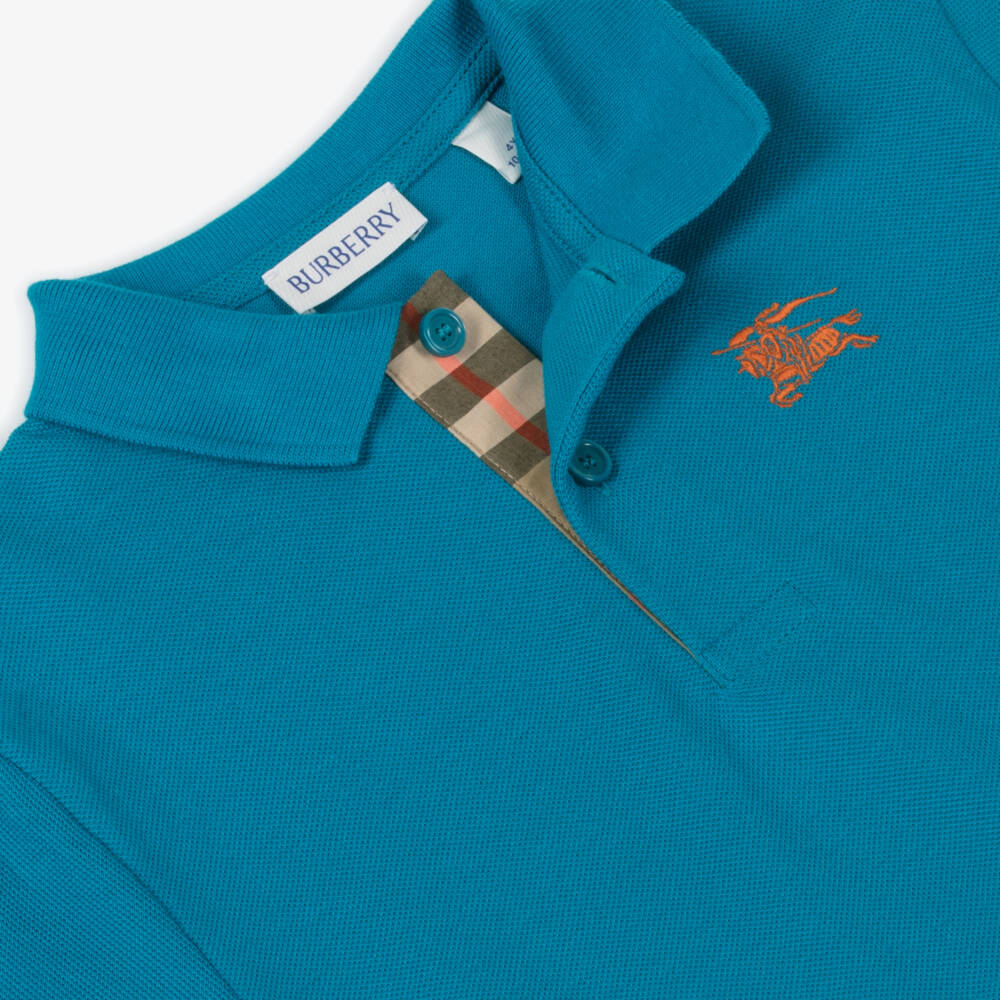 Burberry-Boys Kingfisher Blue Piqué Polo | Childrensalon Outlet