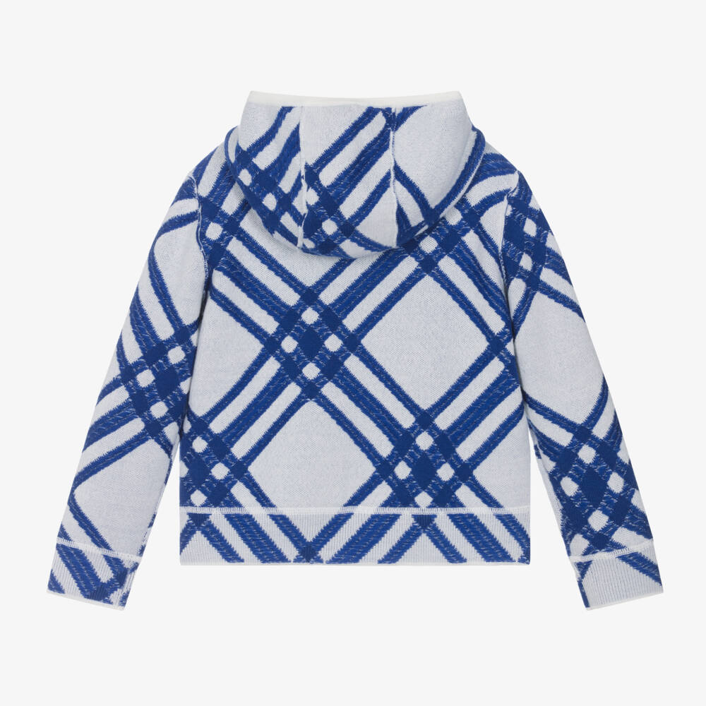 Burberry-توب هودي بسحاب كاروهات صوف محبوك لون أزرق للأولاد | Childrensalon Outlet
