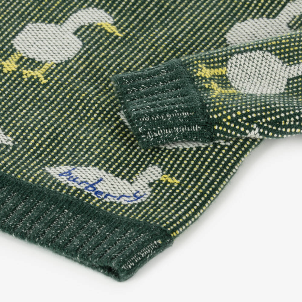 Burberry-بلوفر أطفال ولادي مزيج صوف وكشمير لون أخضر | Childrensalon Outlet