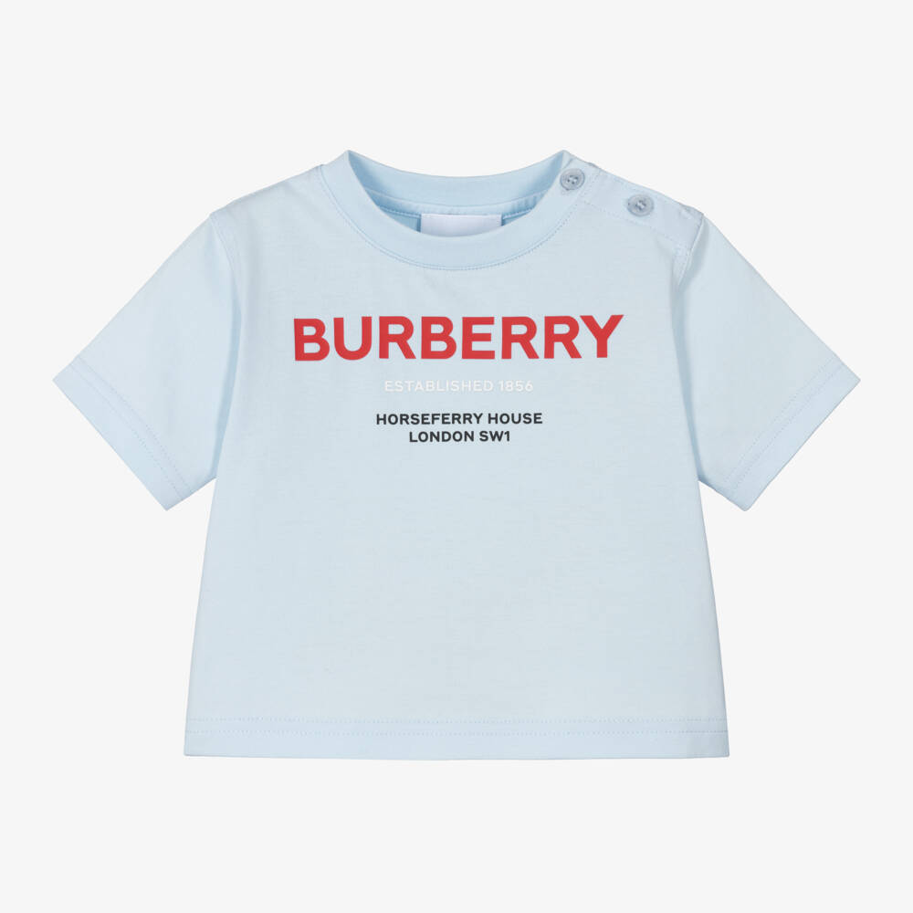 Burberry-Boys Light Blue Logo Cotton Tee | Childrensalon Outlet