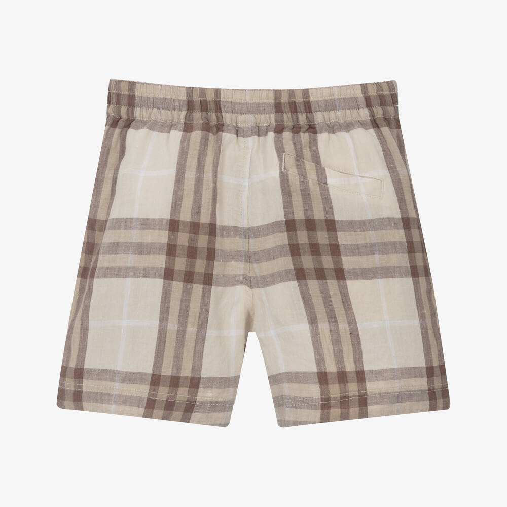 Burberry-شورت كتان للأولاد بنقشة مربعات عاجية | Childrensalon Outlet