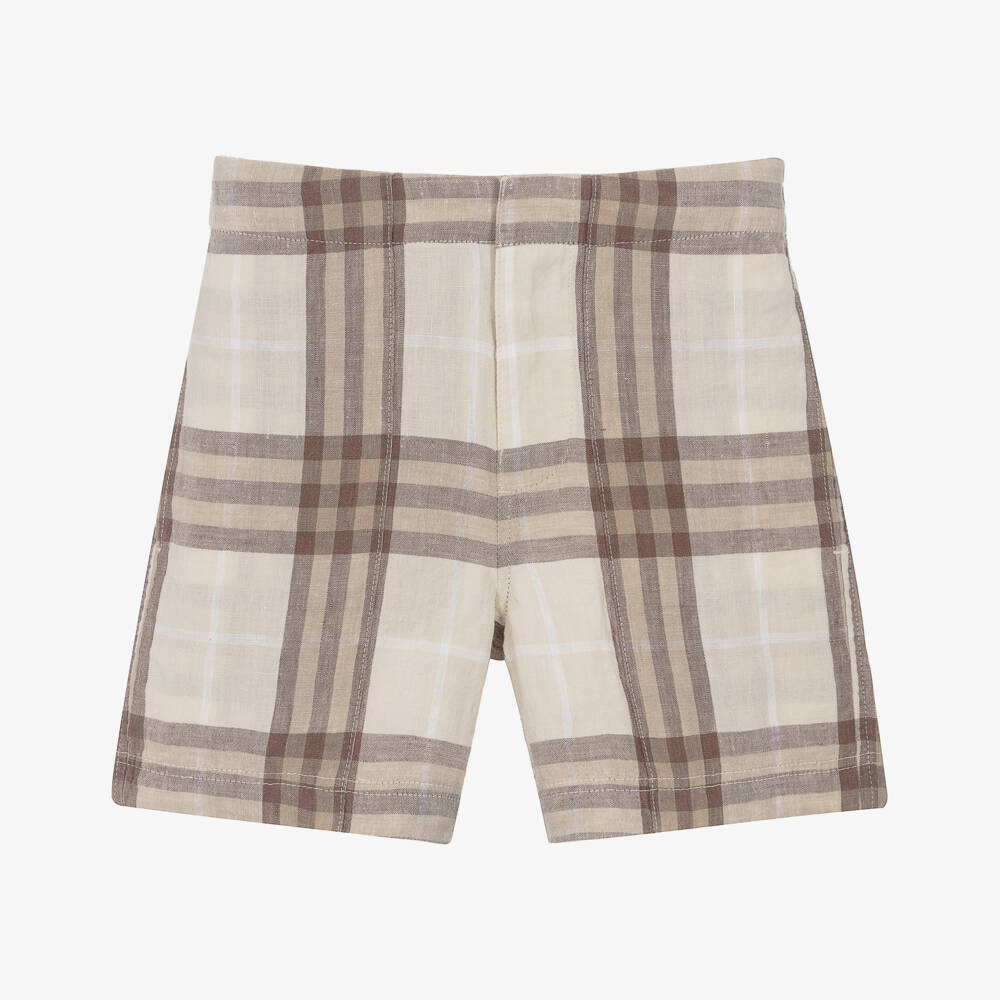 Burberry-Кремовые льняные шорты в клетку для мальчиков | Childrensalon Outlet