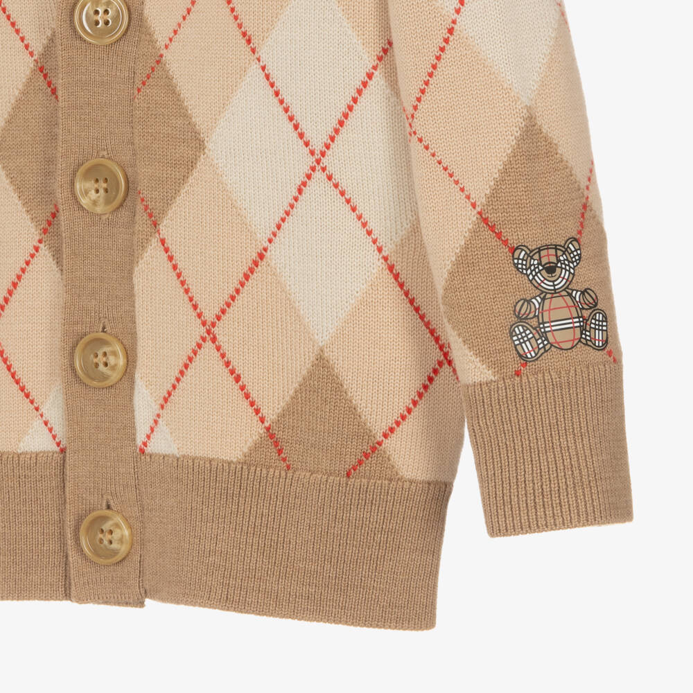 Burberry-Boys Merino Wool Beige Knit Cardigan | Childrensalon Outlet