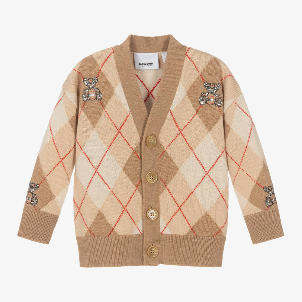 Burberry-Boys Merino Wool Beige Knit Cardigan | Childrensalon Outlet