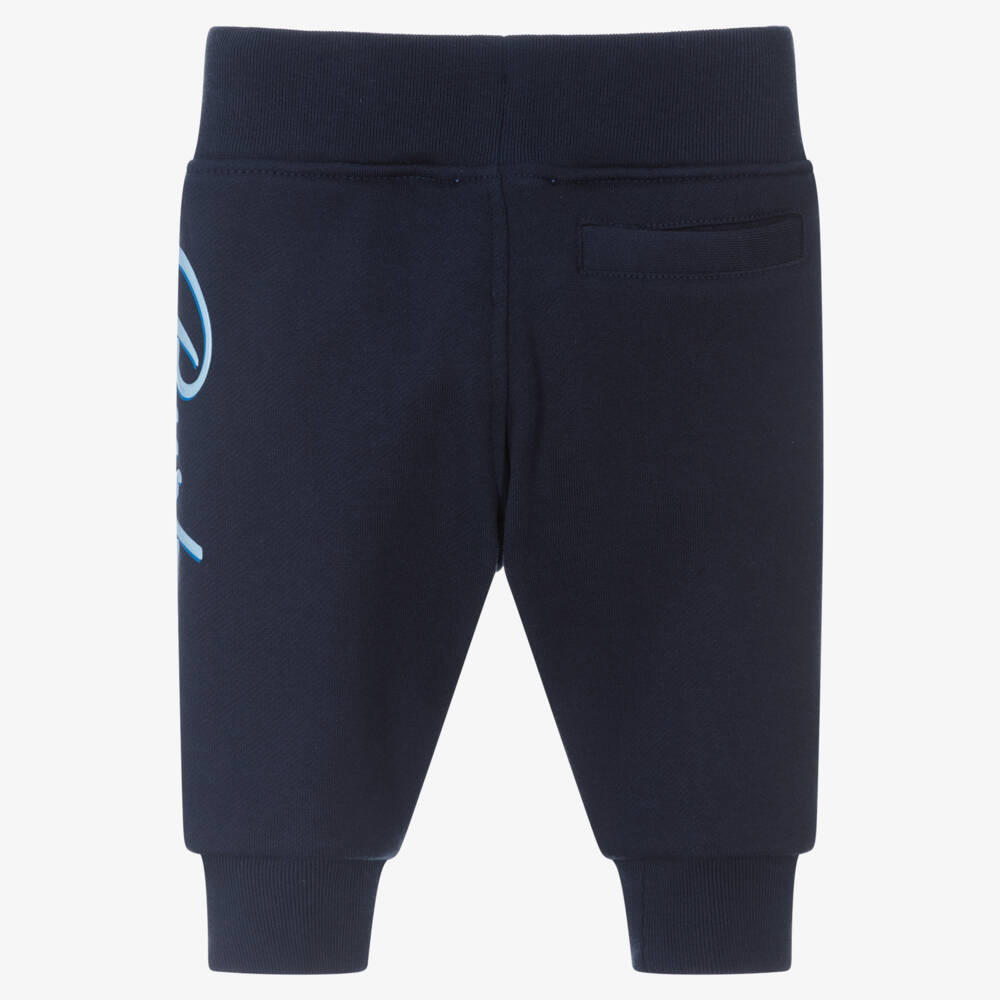 Burberry-بنطلون قطني أزرق داكن بشعار للأولاد | Childrensalon Outlet