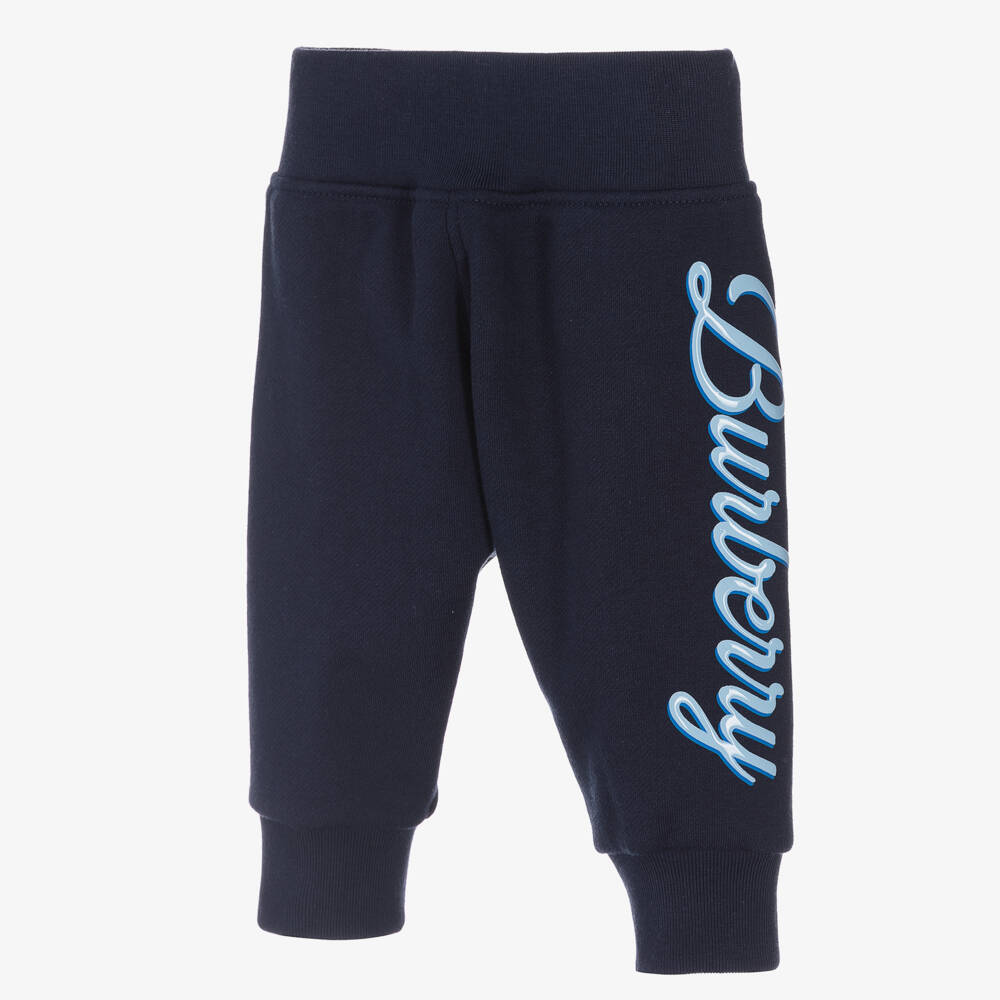 Burberry-بنطلون قطني أزرق داكن بشعار للأولاد | Childrensalon Outlet