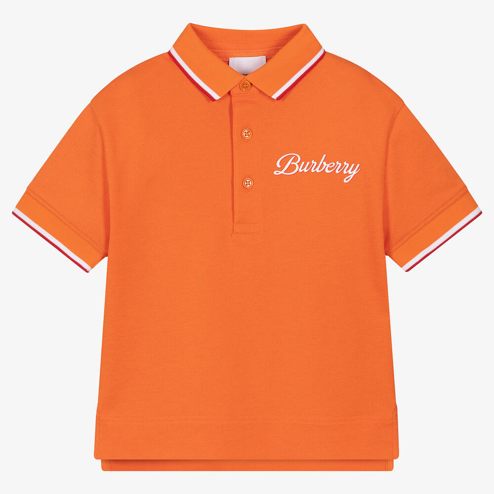 Burberry-Boys Orange Cotton Logo Polo Shirt | Childrensalon Outlet