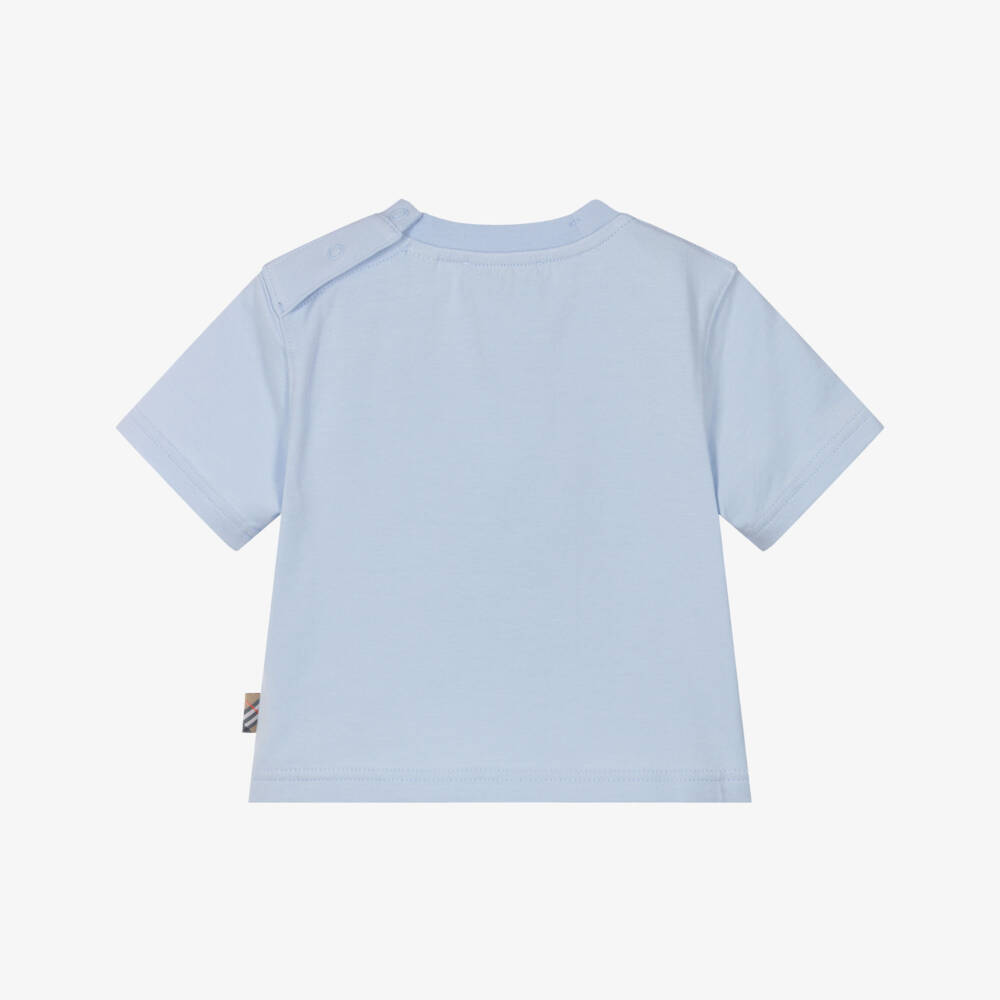 Burberry-Boys Pale Blue Cotton T-Shirt with Ink Stamp Style EKD Logo | Childrensalon Outlet