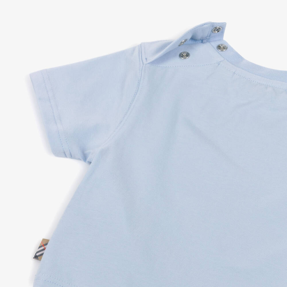 Burberry-Boys Pale Blue Cotton T-Shirt with Ink Stamp Style EKD Logo | Childrensalon Outlet