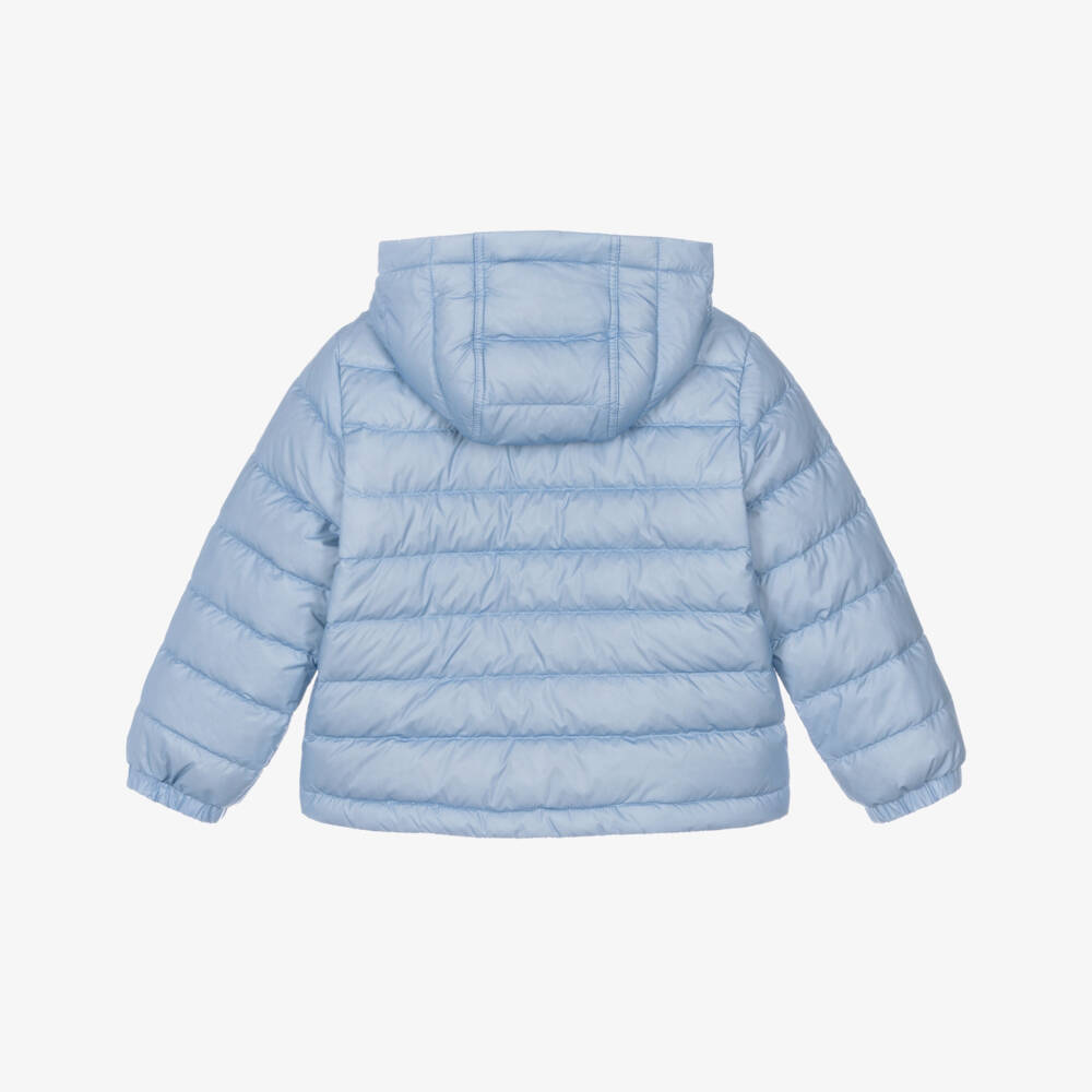Burberry-Boys Pale Blue Down Puffer Jacket with Beige Check Trims | Childrensalon Outlet