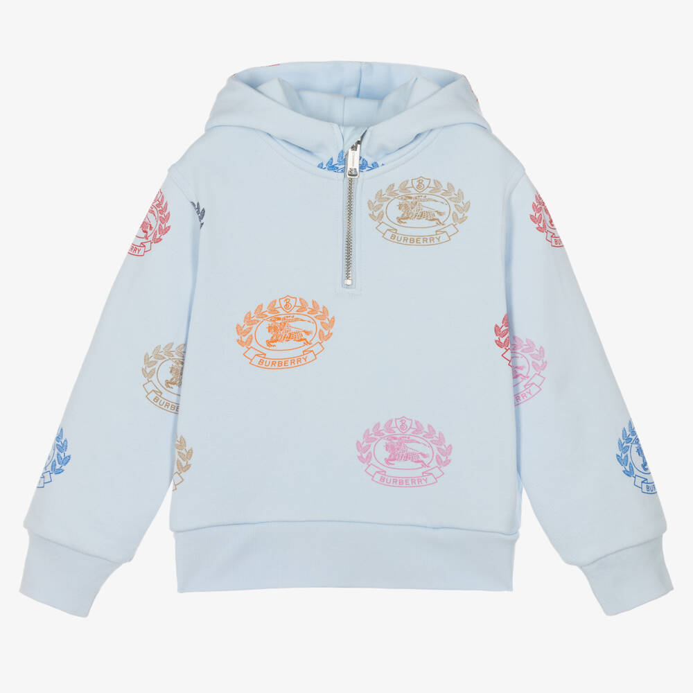 Burberry-Boys Pale Blue Logo Hoodie | Childrensalon Outlet
