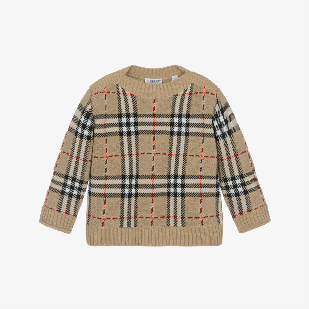 Burberry-Boys Plaid Merino Wool Jumper | Childrensalon Outlet