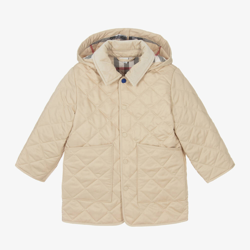 Burberry-Boys Quilted Beige Hooded Jacket | Childrensalon Outlet