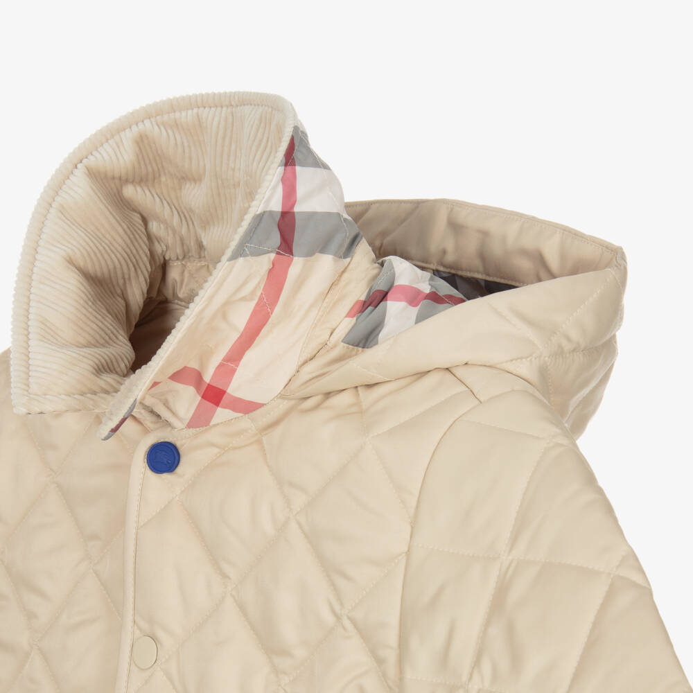 Burberry-Boys Quilted Beige Hooded Jacket | Childrensalon Outlet