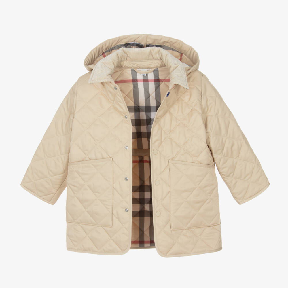 Burberry-Boys Quilted Beige Hooded Jacket | Childrensalon Outlet