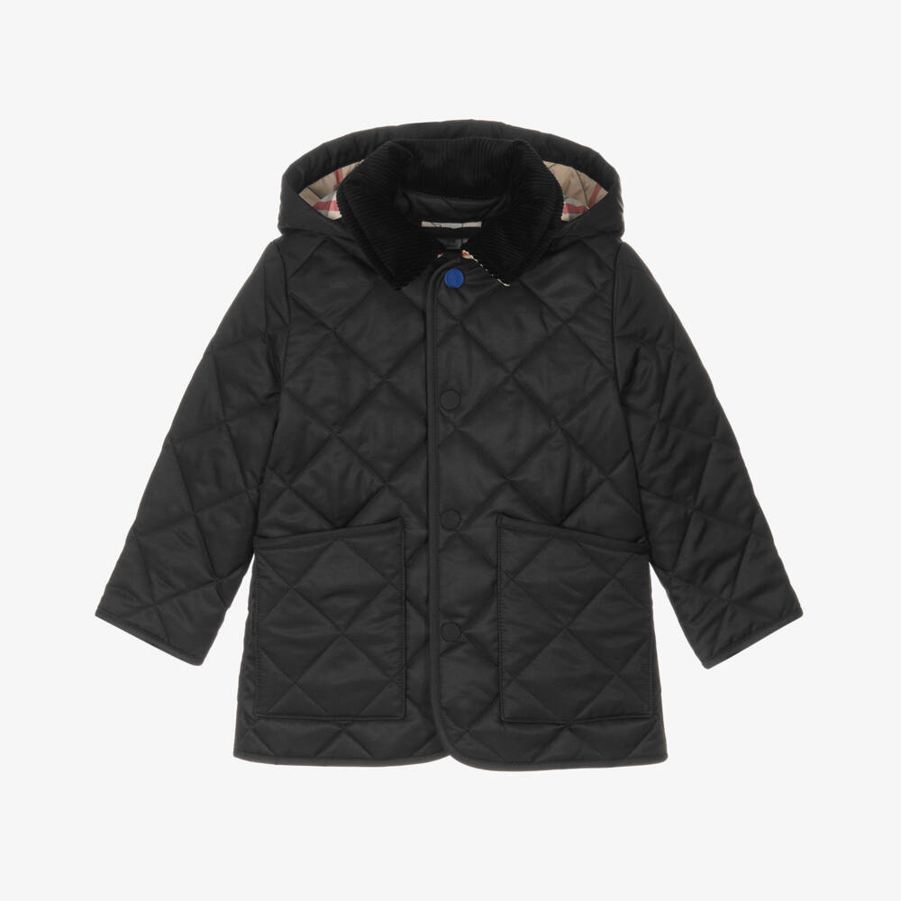 Burberry-Boys Quilted Black Hooded Jacket | Childrensalon Outlet