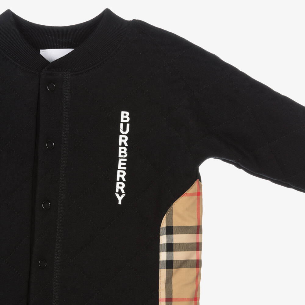 Burberry-Boys Quilted Ebony Cotton Babygrow | Childrensalon Outlet