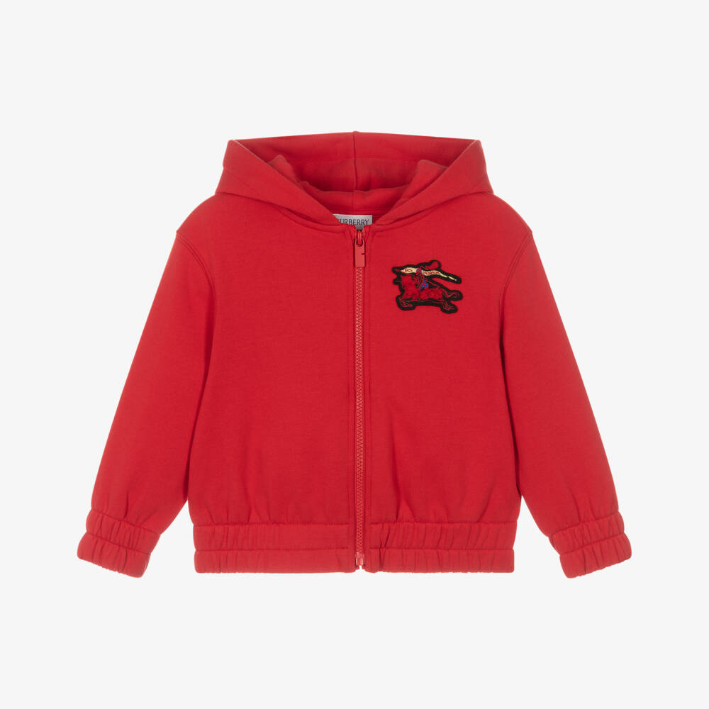 Burberry-Boys Red Cotton Jersey Zip-Up Hoodie | Childrensalon Outlet