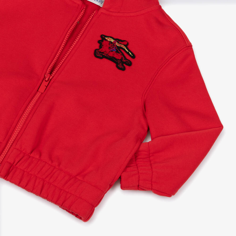 Burberry-Boys Red Cotton Jersey Zip-Up Hoodie | Childrensalon Outlet