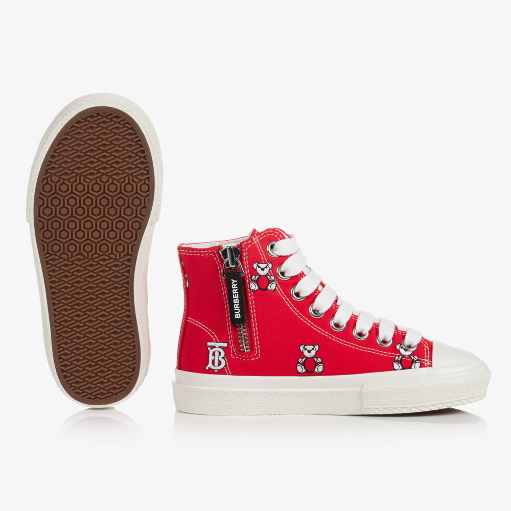 Burberry-Boys Red Embroidered High-Tops | Childrensalon Outlet