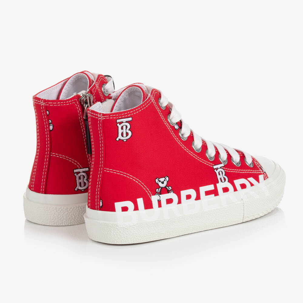 Burberry-Boys Red Embroidered High-Tops | Childrensalon Outlet