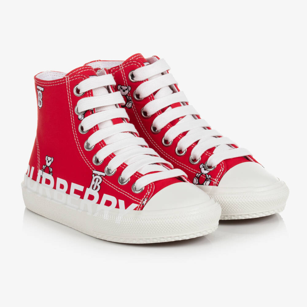 Burberry-Boys Red Embroidered High-Tops | Childrensalon Outlet